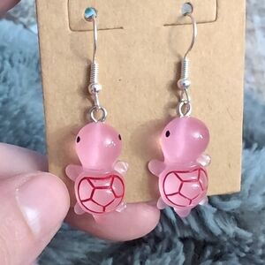 Hand Crafted Pink Turtle Earrings